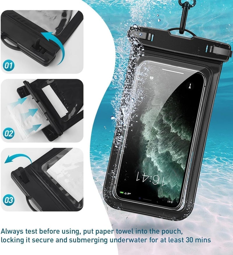 Vsagier Waterproof Phone Case, with Inside Card Pack, IPX8 Under Water Phone Bag Compatible for iPhone 17/16/15/14/13/12 Pro Max Plus Cellphone Up to 8.3", Travel Essentials, 2 Pack-Black&Blue - Image 5